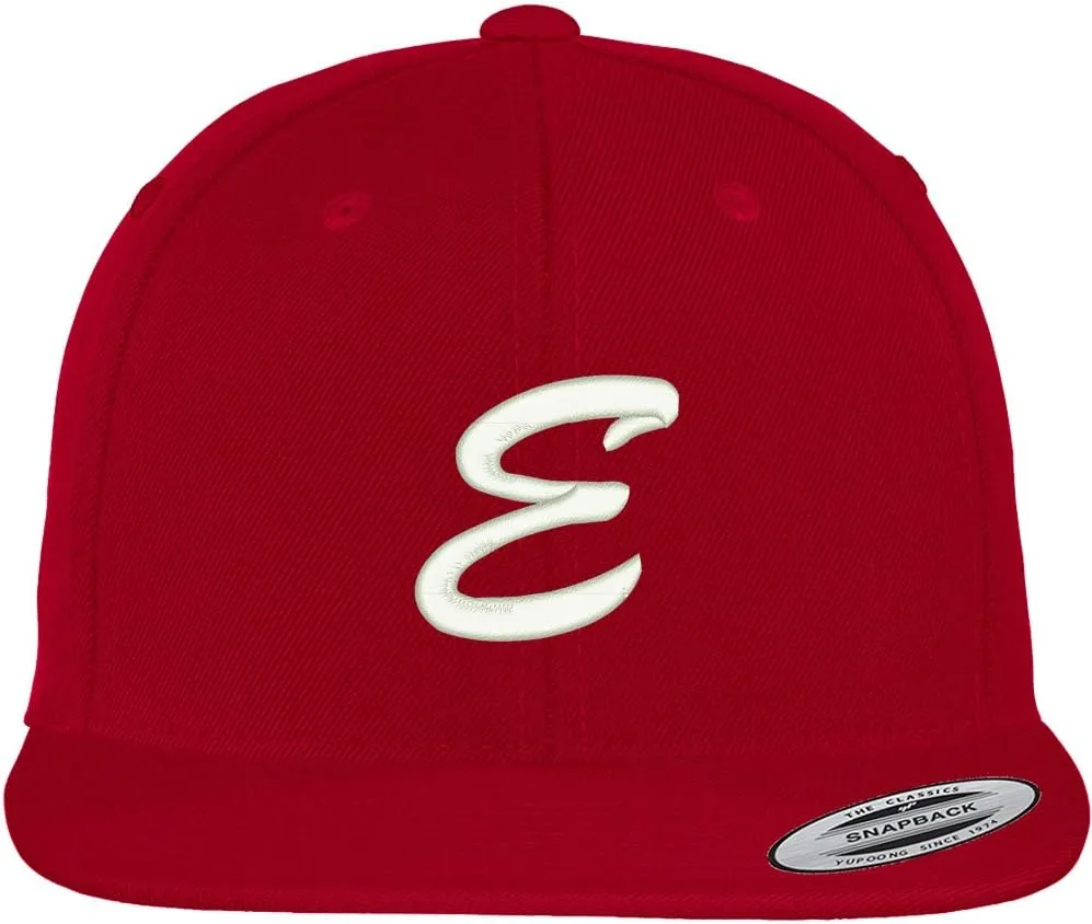 Trendy Apparel Shop Letter E Brushed Script Embroidered Flat Bill Snapback Baseball Cap