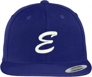 Trendy Apparel Shop Letter E Brushed Script Embroidered Flat Bill Snapback Baseball Cap