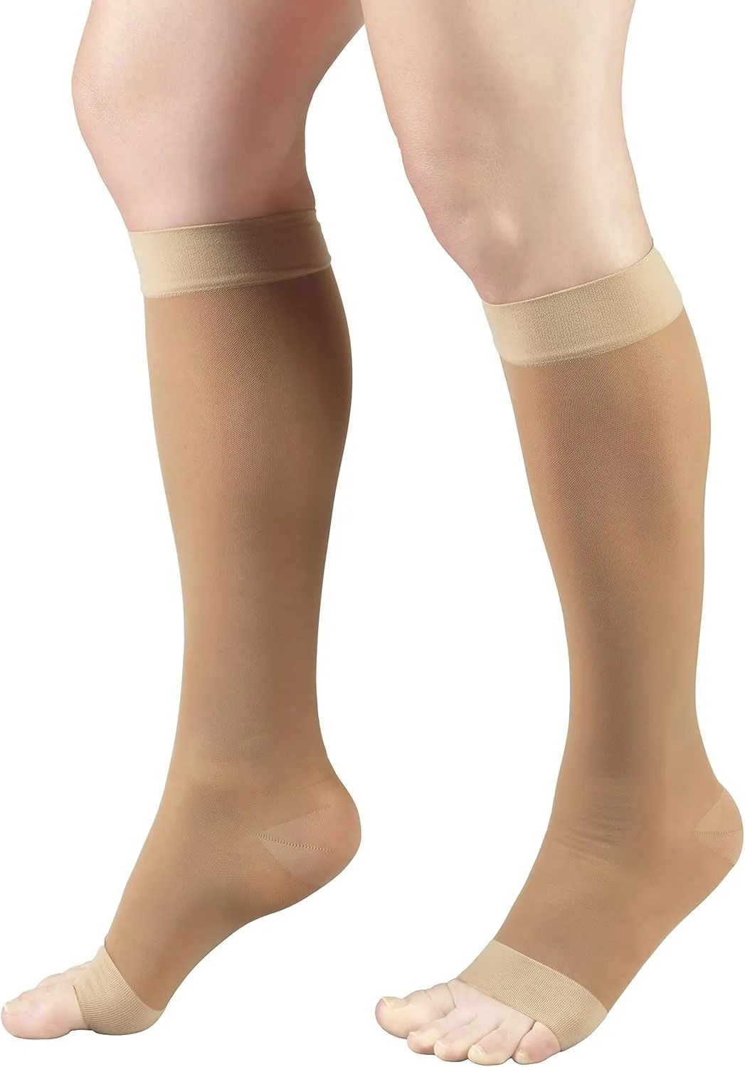 Truform Sheer Compression Stockings, 15-20 mmHg, Women's Knee High Length, Open Toe, 20 Denier, Beige, Medium