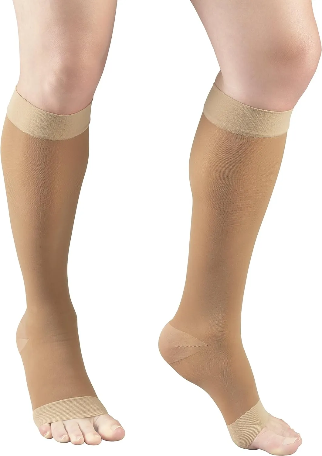 Truform Sheer Compression Stockings, 15-20 mmHg, Women's Knee High Length, Open Toe, 20 Denier, Beige, Medium
