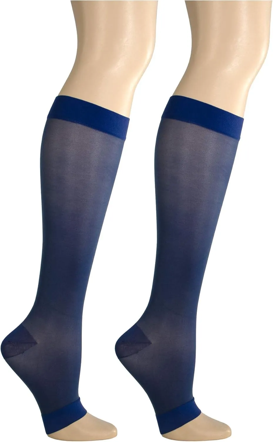 Truform Sheer Compression Stockings, 15-20 mmHg, Women's Knee High Length, Open Toe, 20 Denier, Blue, Medium