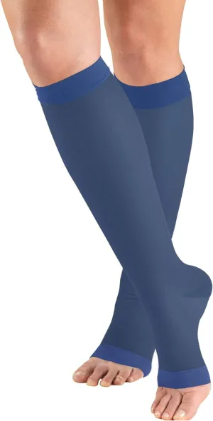 Truform Sheer Compression Stockings, 15-20 mmHg, Women's Knee High Length, Open Toe, 20 Denier, Blue, Medium