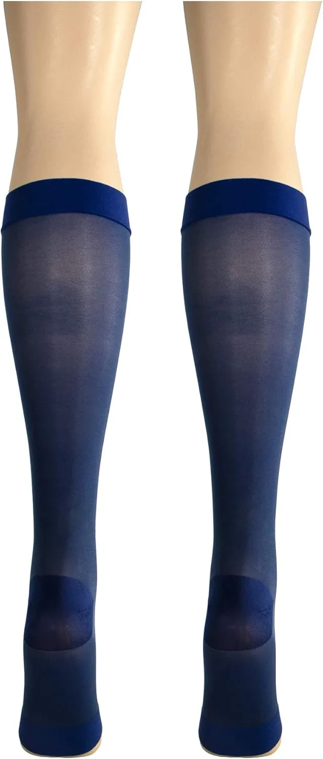 Truform Sheer Compression Stockings, 15-20 mmHg, Women's Knee High Length, Open Toe, 20 Denier, Blue, Medium