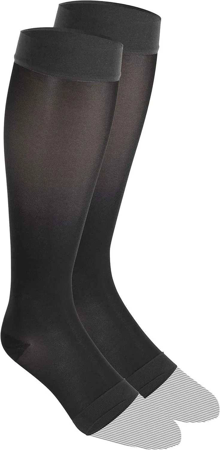 Truform Sheer Compression Stockings, 15-20 mmHg, Women's Knee High Length, Open Toe, 20 Denier, Charcoal, Medium