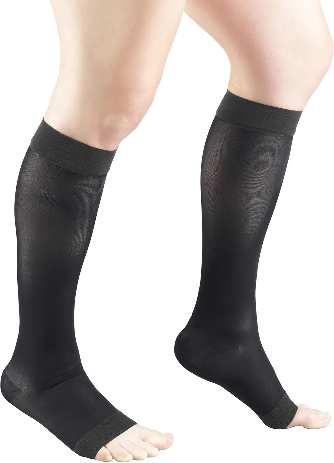 Truform Sheer Compression Stockings, 15-20 mmHg, Women's Knee High Length, Open Toe, 20 Denier, Charcoal, Medium