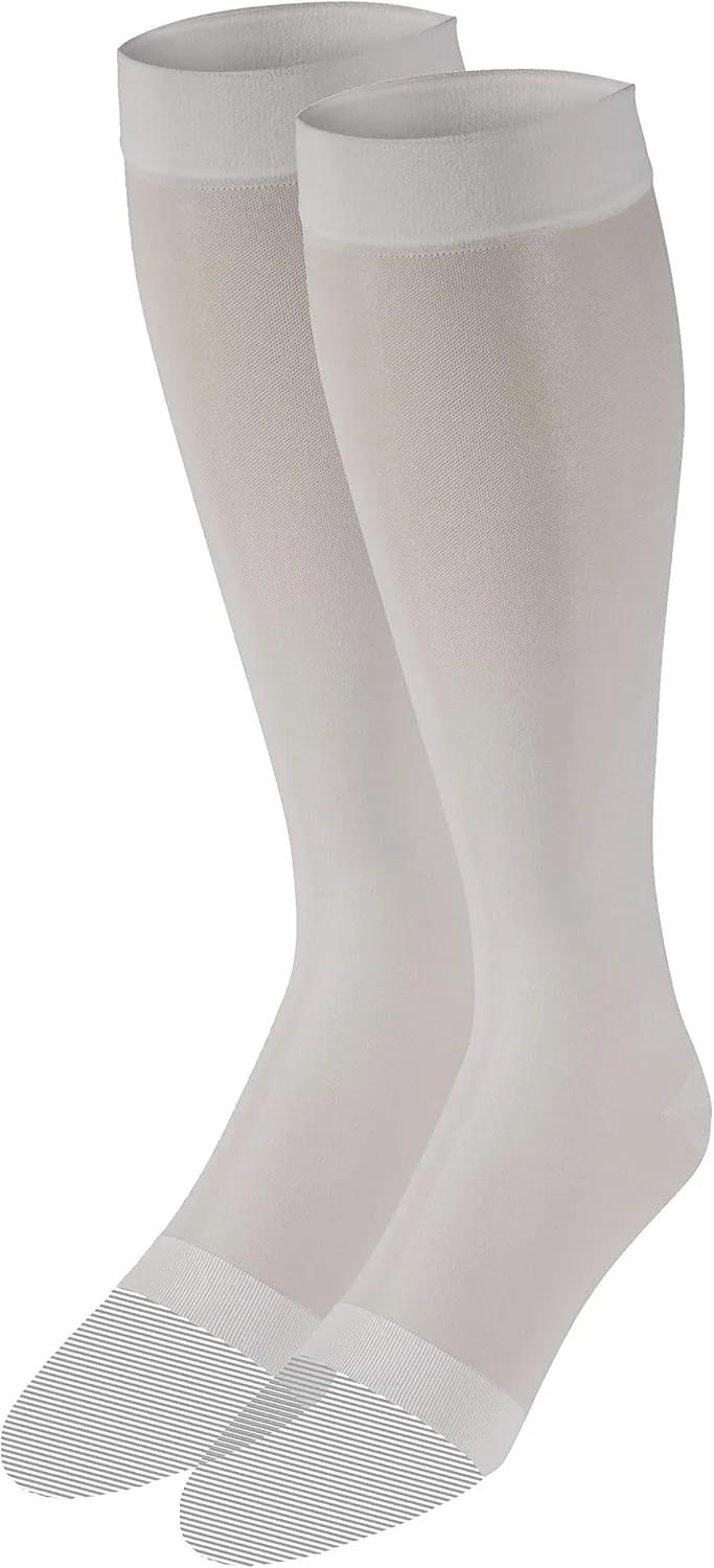Truform Sheer Compression Stockings, 15-20 mmHg, Women's Knee High Length, Open Toe, 20 Denier, Ivory, Medium