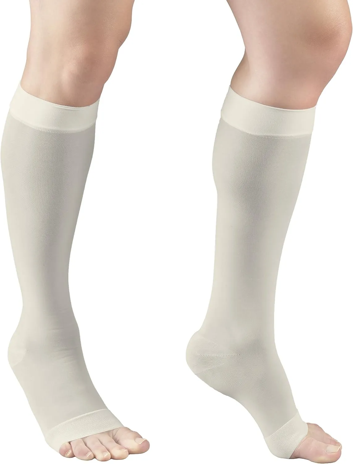 Truform Sheer Compression Stockings, 15-20 mmHg, Women's Knee High Length, Open Toe, 20 Denier, Ivory, Medium