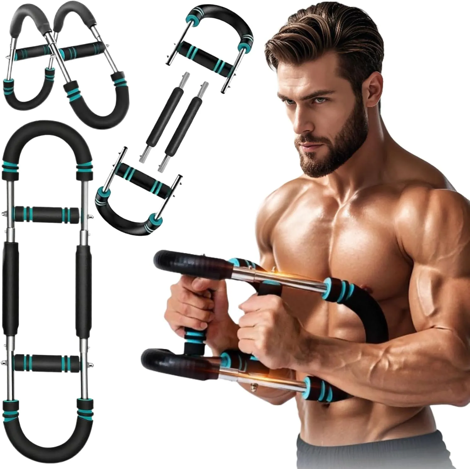 Twister Arm Trainer, 50-100lb Adjustable Power Twister Bar, Chest Shoulder Arm Workout Equipment, Portable Detachable Upper Body Fitness Machine for Home & Gym ﻿