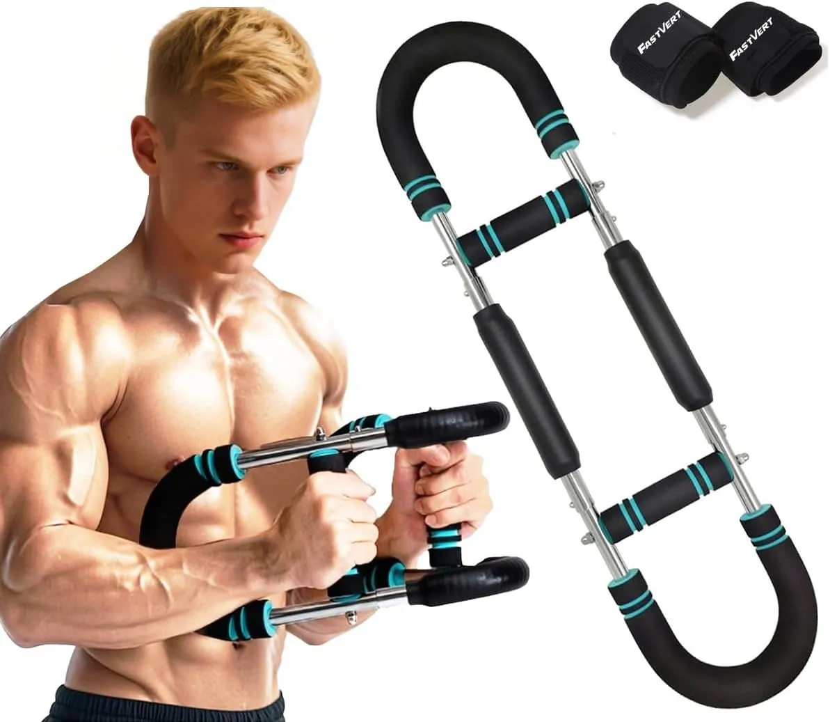 Twister Arm Trainer for Men, Adjustable Chest and Arm Exerciser with 2 Safety Wrist Wraps, Portable Strength Training Bar (60–100lbs) for Chest, Triceps, Shoulders, Forearms, Thighs, and Back