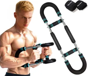 Twister Arm Trainer for Men, Adjustable Chest and Arm Exerciser with 2 Safety Wrist Wraps, Portable Strength Training Bar (60–100lbs) for Chest, Triceps, Shoulders, Forearms, Thighs, and Back