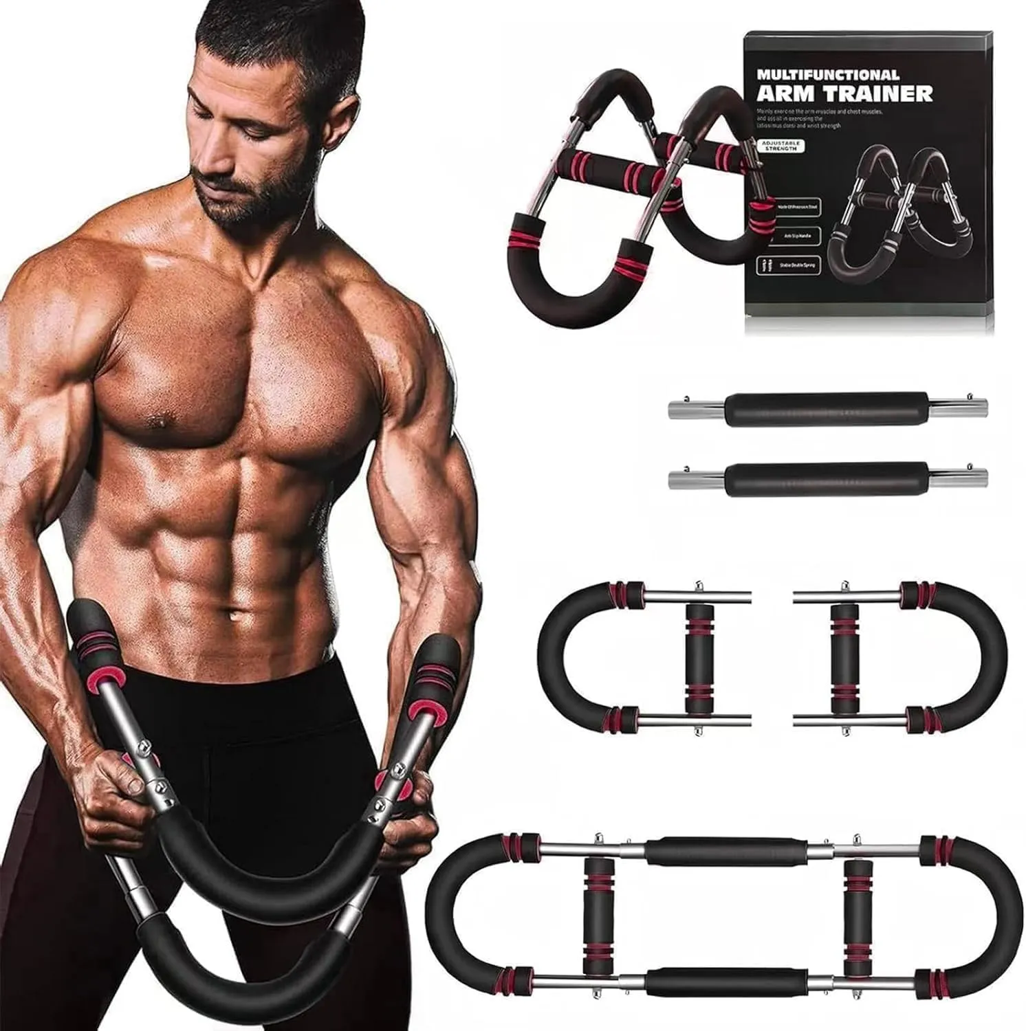 Twister Arm Trainer for Men - Adjustable Chest Workout Equipment for Home Gym, Muscle Builder & Strength Training for Arms, Chest, Shoulders (Red, 40-90lb)