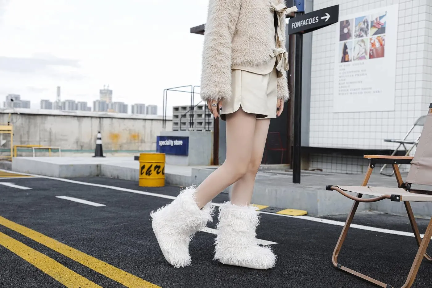 U-lite Women's Furry Fluffy Short Snow Boot Faux Fur Fuzz Moon Booties Mid-Calf Boots Warm Comfortable Outdoor Flat Shoes