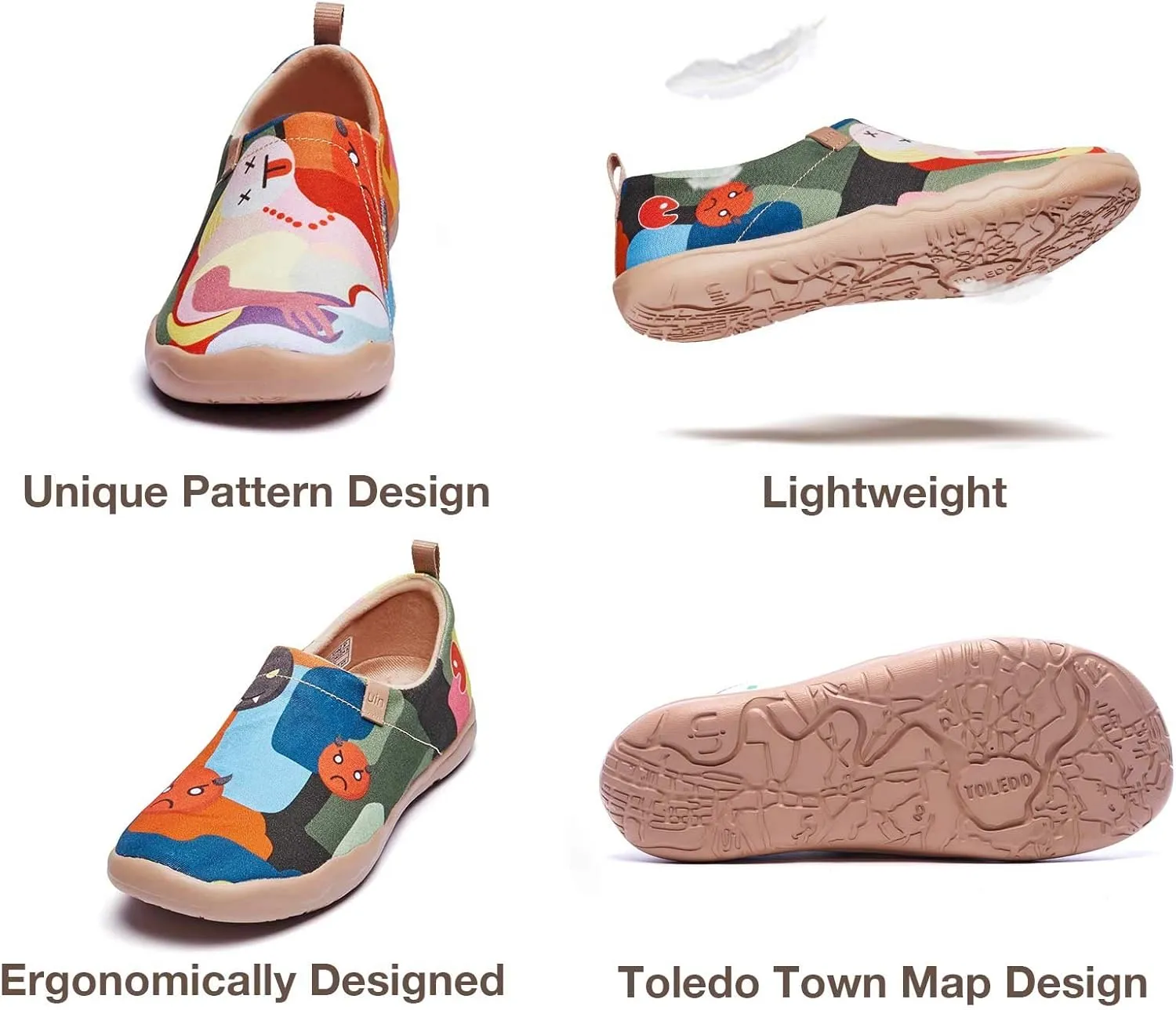 UIN Women's Slip On Sneakers Casual Loafers Knitted Art Painted Comfort Soft Walking Shoes