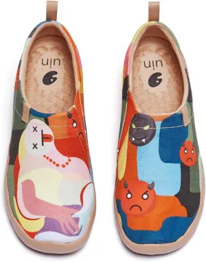 UIN Women's Slip On Sneakers Casual Loafers Knitted Art Painted Comfort Soft Walking Shoes