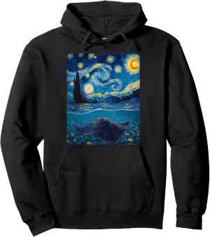 Van Gogh's Starry Night Stingray Flat Swimmer Animal Lovers Pullover Hoodie