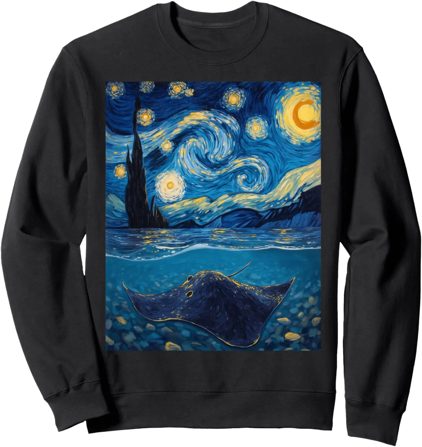 Van Gogh's Starry Night Stingray Flat Swimmer Animal Lovers Sweatshirt