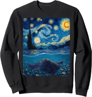 Van Gogh's Starry Night Stingray Flat Swimmer Animal Lovers Sweatshirt