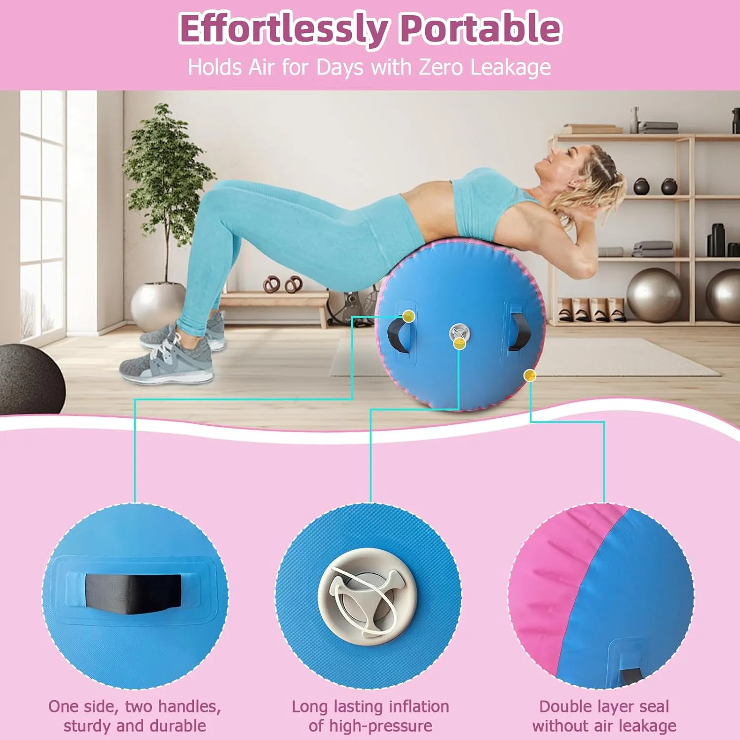 Vapaus Gymnastics Air Barrel Inflatable Tumbling Roller Mat Back Handspring Trainer Air Tumbler Octagon Barrel Gymnastics Equipment for Tumble Track Cheerleading Yoga Training Durable AntiSlip Double Seal Without Pump