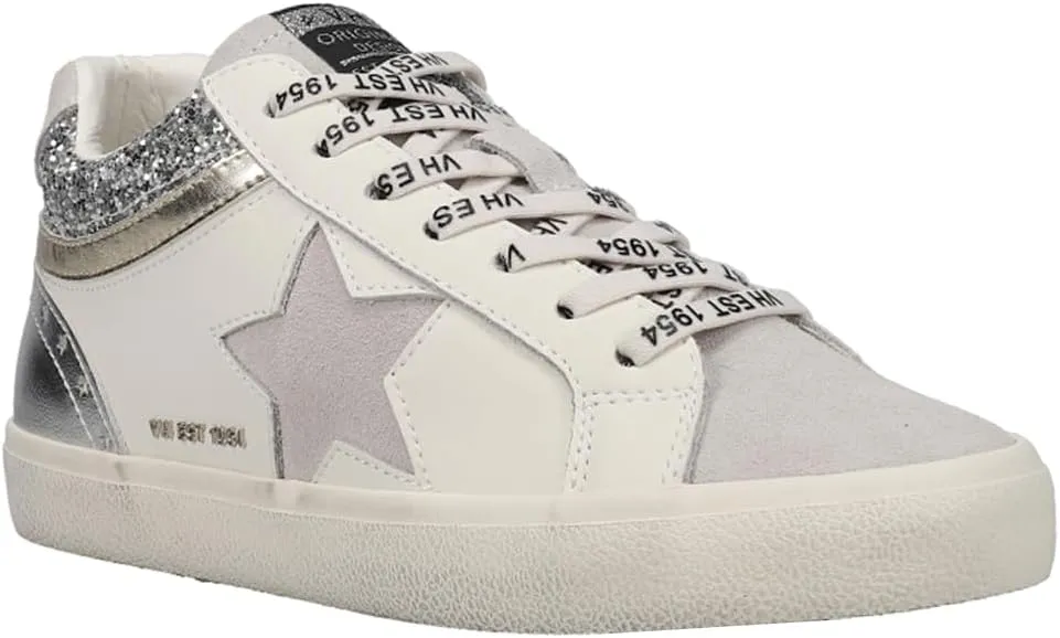 Vintage Havana Womens Bounce Perforated Metallic Lace Up Sneakers Shoes Casual - White