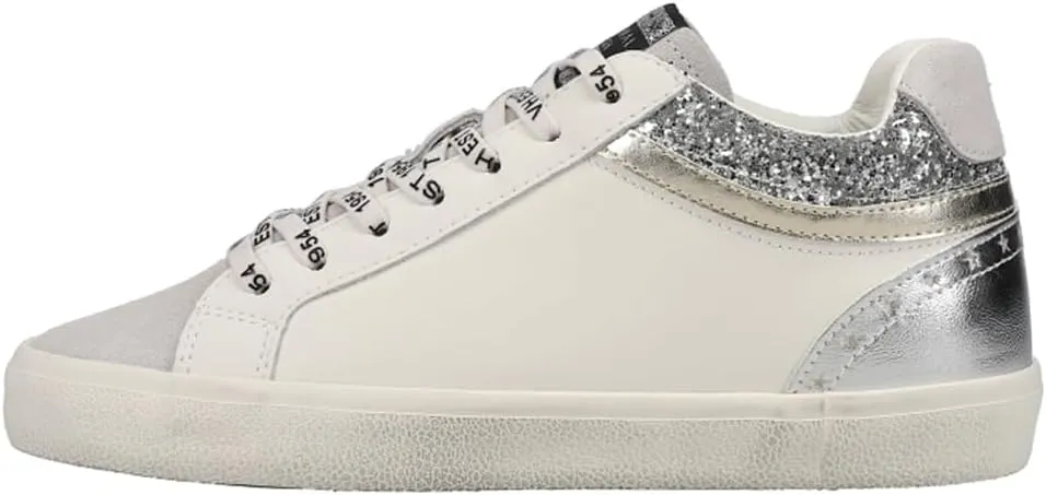 Vintage Havana Womens Bounce Perforated Metallic Lace Up Sneakers Shoes Casual - White