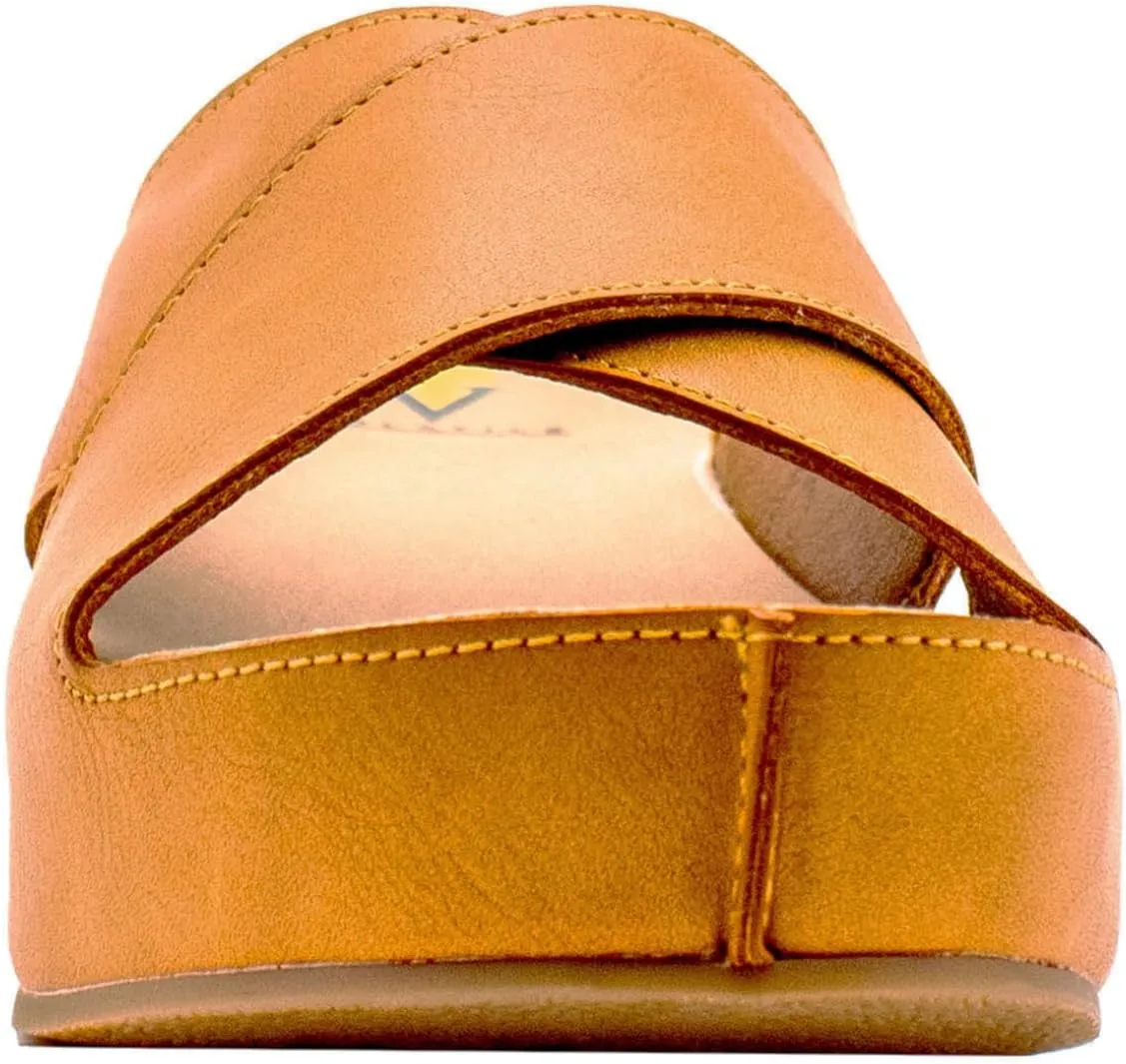 VOLATILE Womens Edith Platform Slide Casual Sandals Casual Low Heel 1-2" - Brown