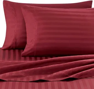 Wamsutta Damask Stripe 500-Thread-Count PimaCott Queen Sheet Set in Burgundy …
