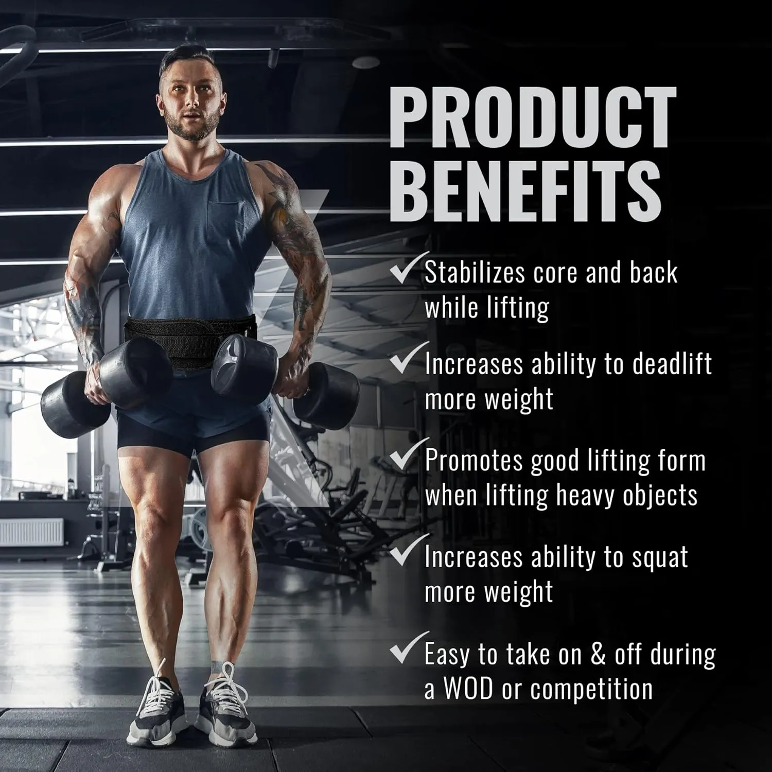 Weight Lifting Belt for Men and Women, 6 Inch, Bodybuilding & Fitness Back Support for Cross Training Workout, Squats, Lunges