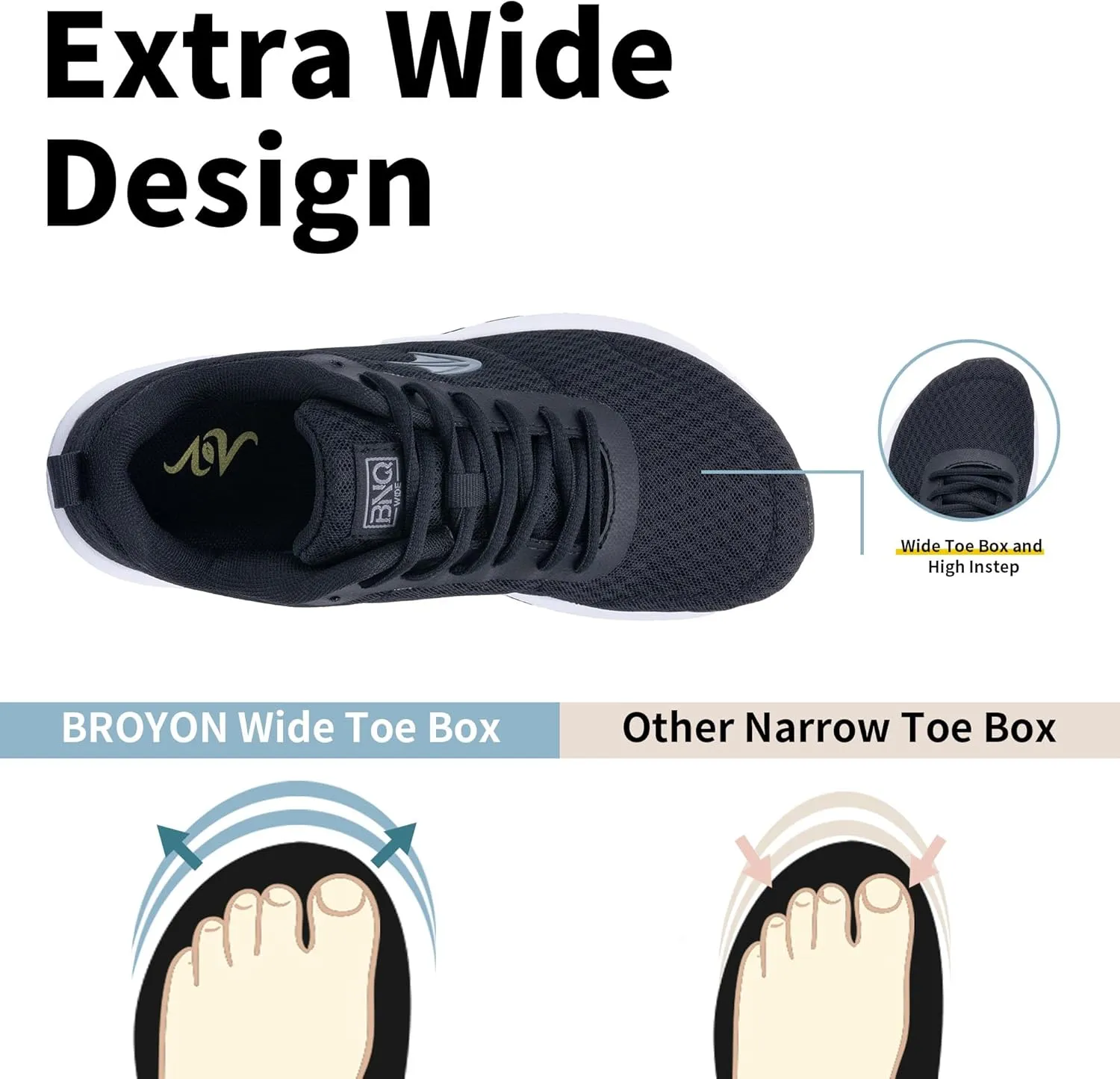 Wide Toe Box Shoes Women Walking Shoes with Arch Support Comfortable Wide Width Air Tennis Sneakers for Plantar Fasciitis Relief US 6-11