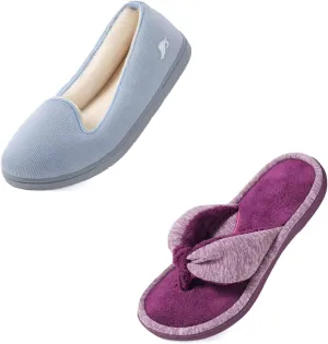 Wishcotton Women's Loafer House Slippers with Cozy Memory foam(Light Blue&Wine,M)
