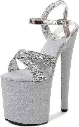 WOilERQ Women's 20Cm Heel Catwalk Shoes Platform Super High Heel Plus Size High Heel Sandals Nightclub Pole Dance Model Performance Shoes