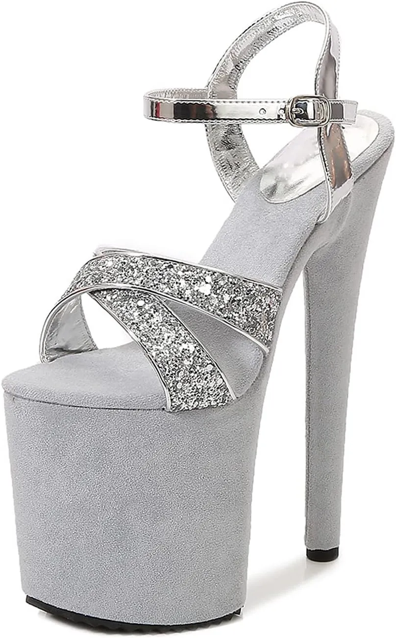 WOilERQ Women's 20Cm Heel Catwalk Shoes Platform Super High Heel Plus Size High Heel Sandals Nightclub Pole Dance Model Performance Shoes