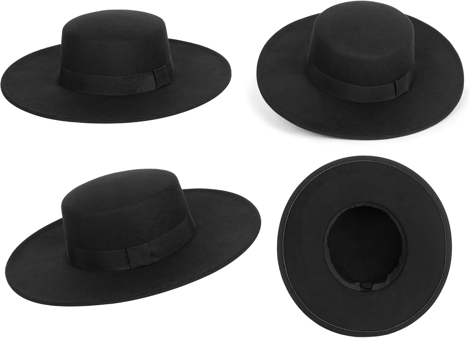 Women Men Classic Felt Fedora Hat Wide Brim Flat Top Boater Hat(Size:M)