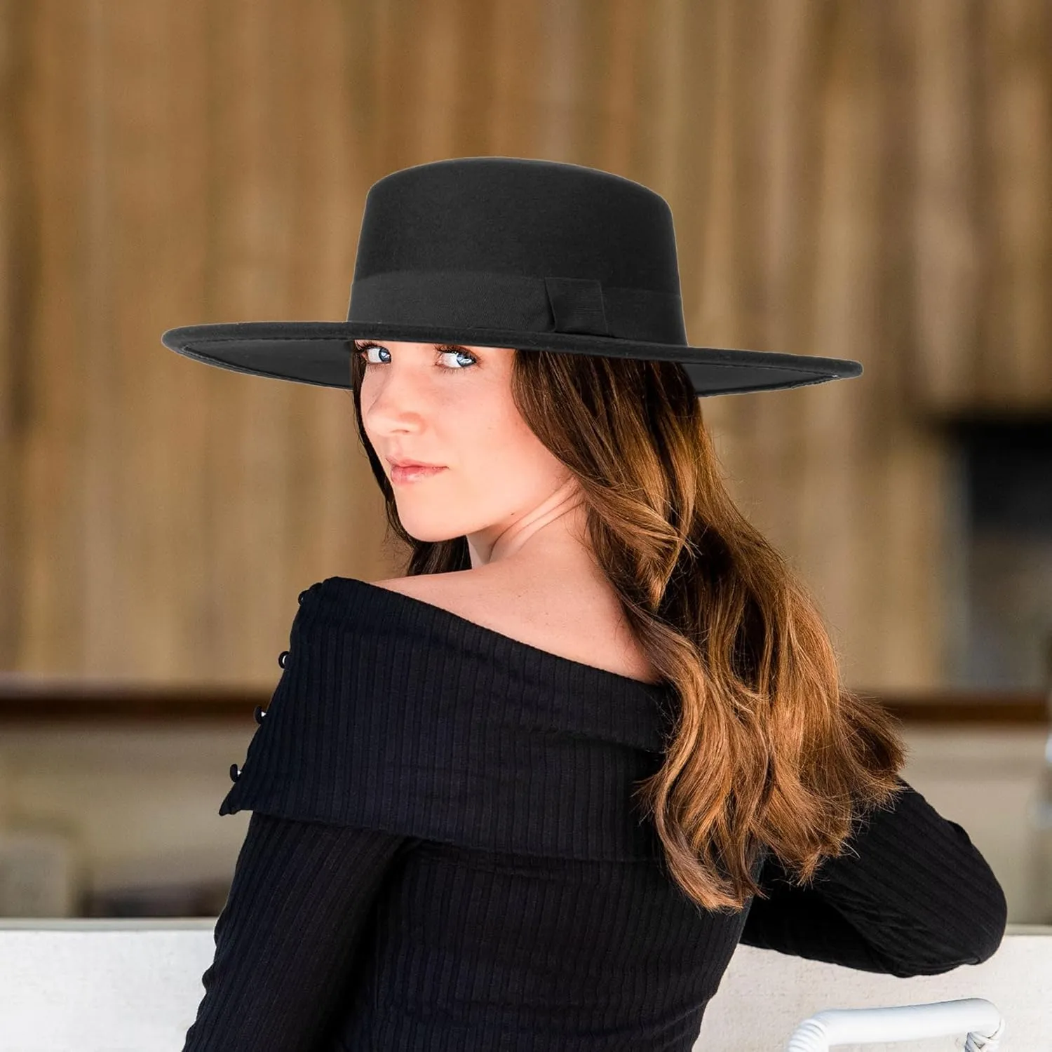 Women Men Classic Felt Fedora Hat Wide Brim Flat Top Boater Hat(Size:M)