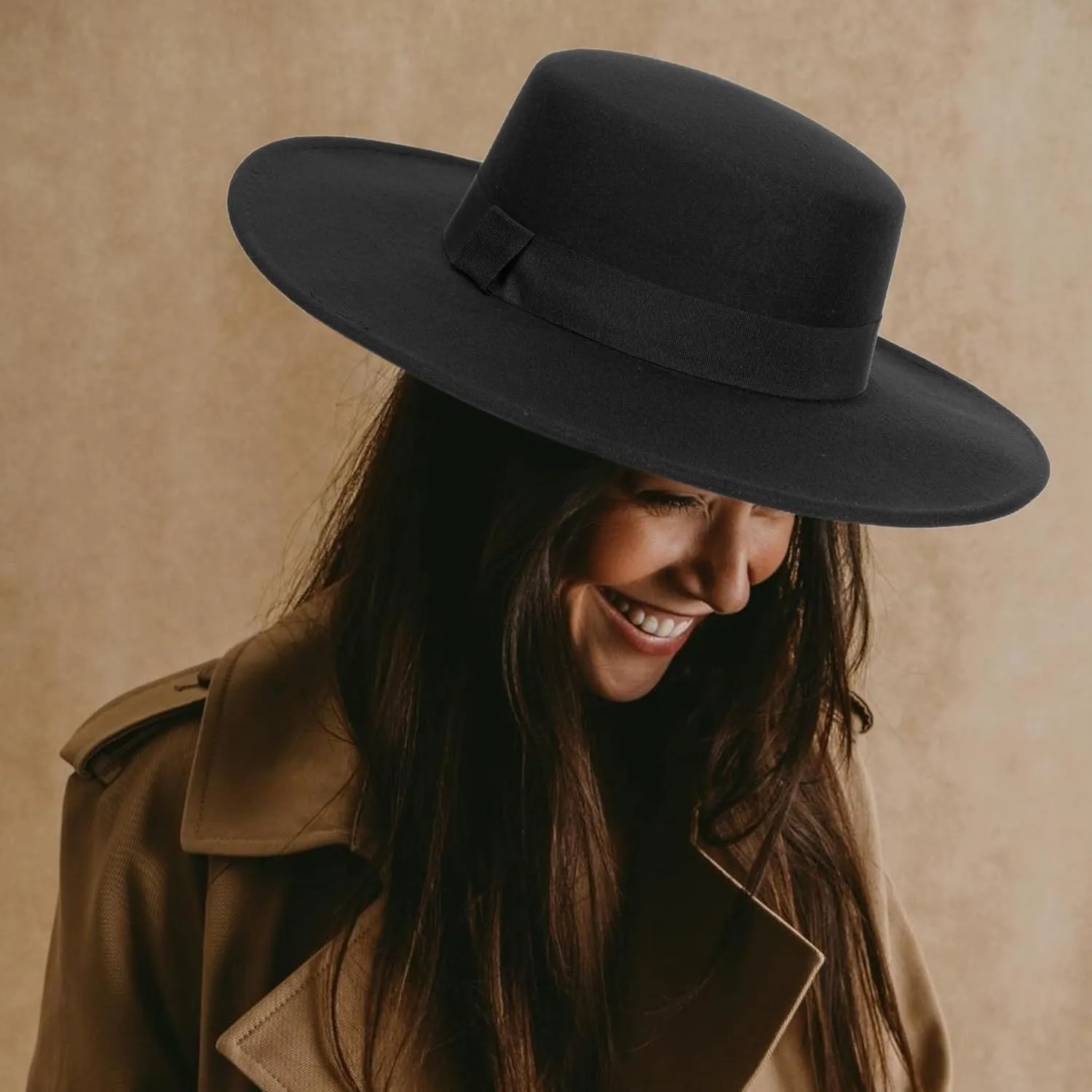Women Men Classic Felt Fedora Hat Wide Brim Flat Top Boater Hat(Size:M)