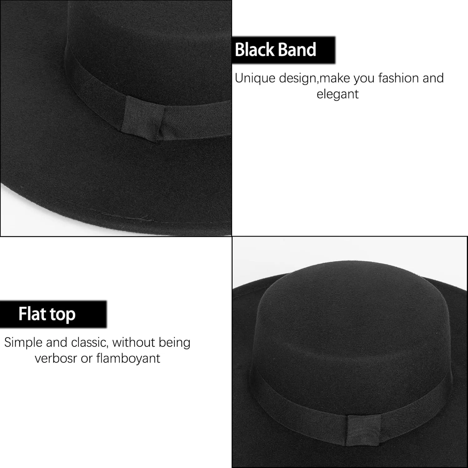 Women Men Classic Felt Fedora Hat Wide Brim Flat Top Boater Hat(Size:M)