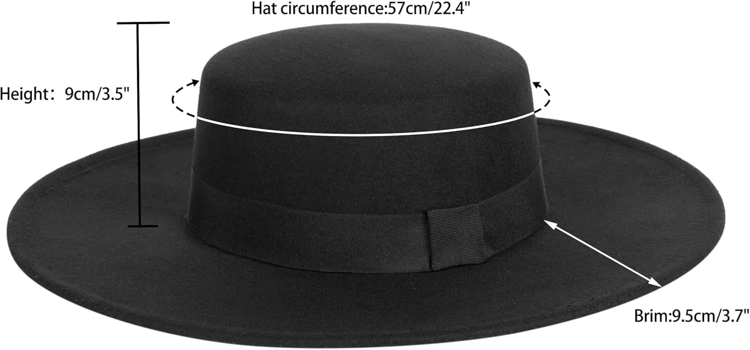 Women Men Classic Felt Fedora Hat Wide Brim Flat Top Boater Hat(Size:M)