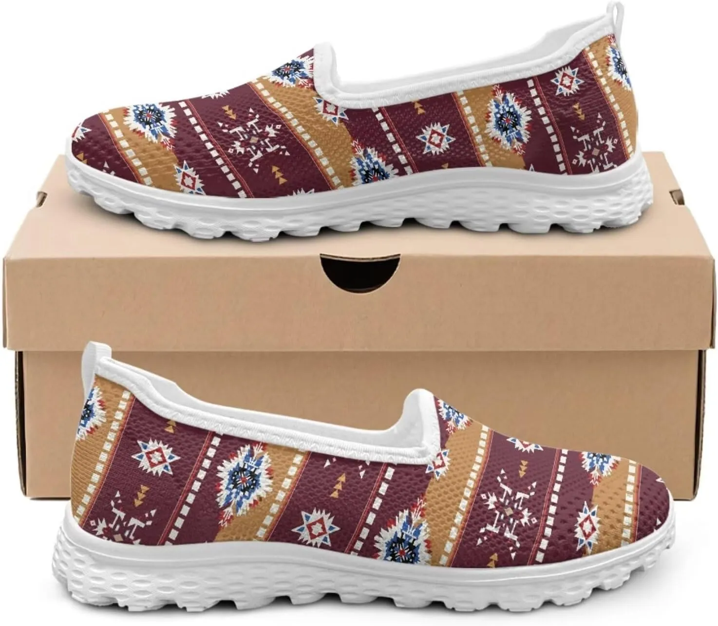 Women' Slip on Flats Mesh Sock Sneakers Lightweight Round Toe Loafer Shoes Western Style Walking Tennis Shoes
