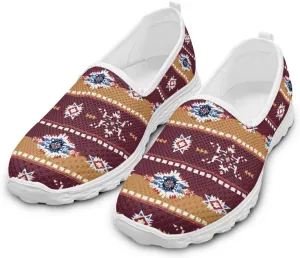 Women' Slip on Flats Mesh Sock Sneakers Lightweight Round Toe Loafer Shoes Western Style Walking Tennis Shoes
