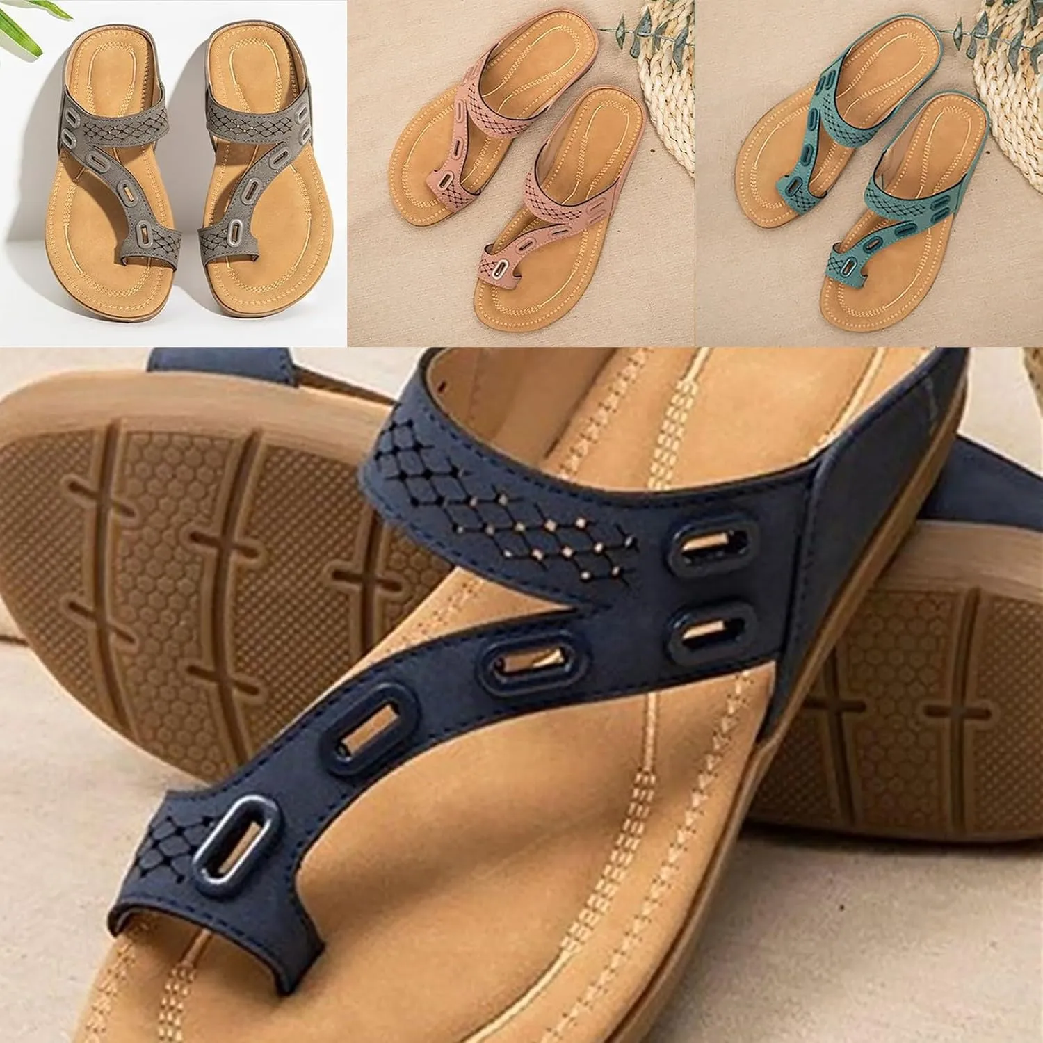 Women Summer Comfortable Sandals Arch Support Wedge Sandals Flip Flops Casual Walking Beach Orthopedic Outdoor Sport Thick Cushion Adjustable Strap