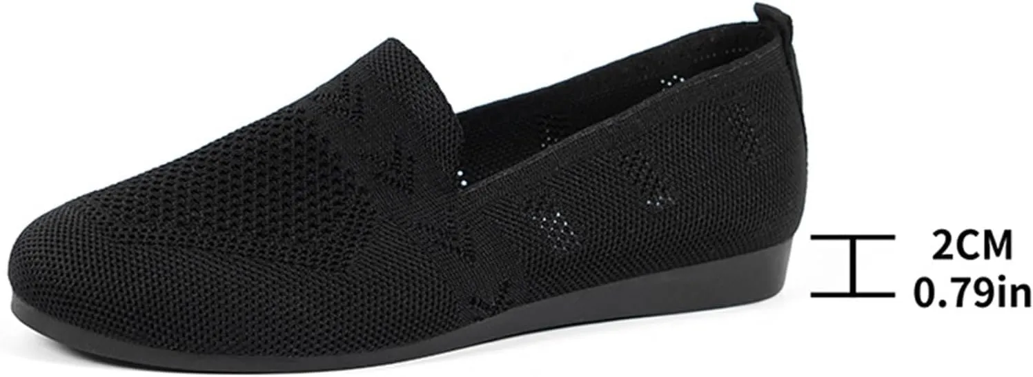 Women's Ballet Flats Soft Knit Lightweight Round Toe Slip On Comfort Ballerina Flat Shoes for Walking Low Wedge Soft