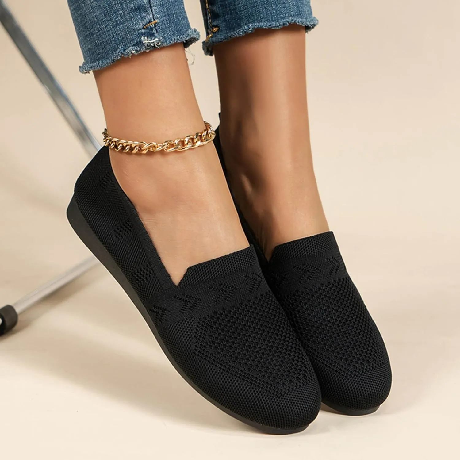 Women's Ballet Flats Soft Knit Lightweight Round Toe Slip On Comfort Ballerina Flat Shoes for Walking Low Wedge Soft