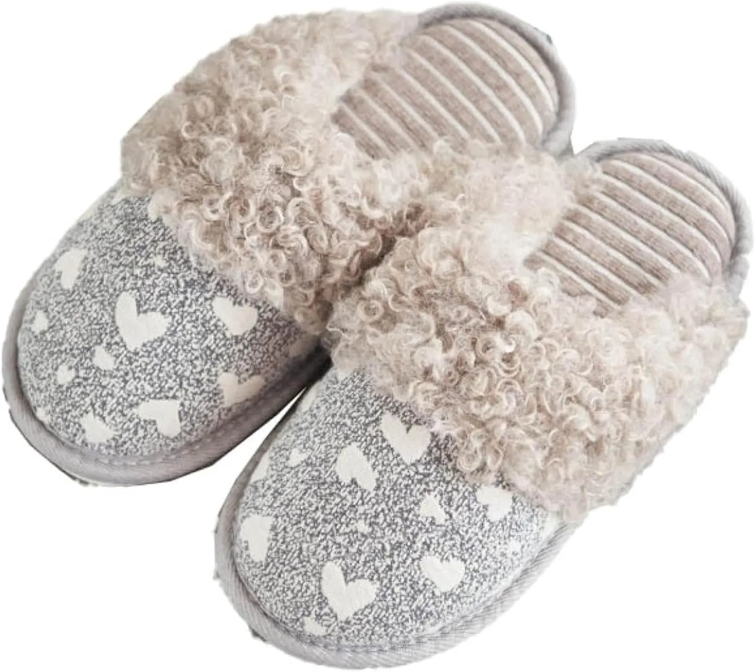 Women's Bedroom Slippers Love Pattern Plush Upper Women's Slippers Home Shoes Stripe Lined Flat Shoes Cute and Comfortable