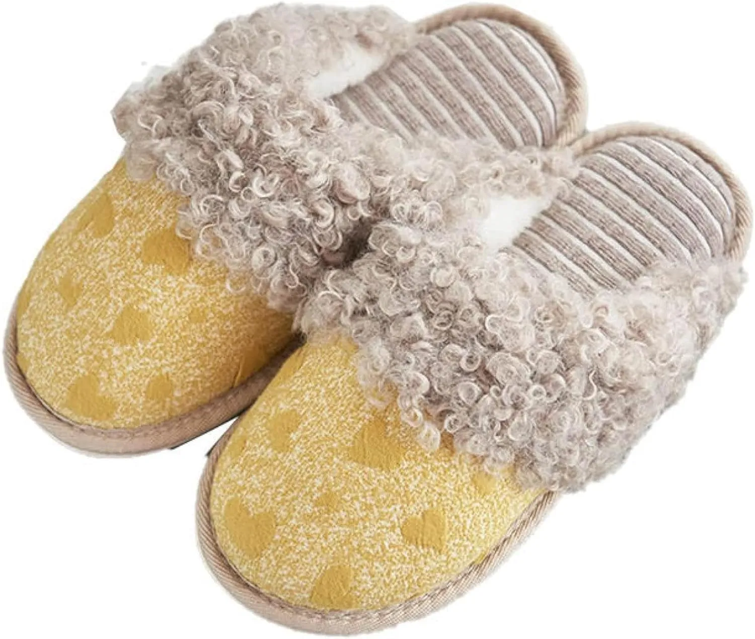 Women's Bedroom Slippers Love Pattern Plush Upper Women's Slippers Home Shoes Stripe Lined Flat Shoes Cute and Comfortable