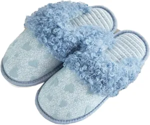 Women's Bedroom Slippers Love Pattern Plush Upper Women's Slippers Home Shoes Stripe Lined Flat Shoes Cute and Comfortable