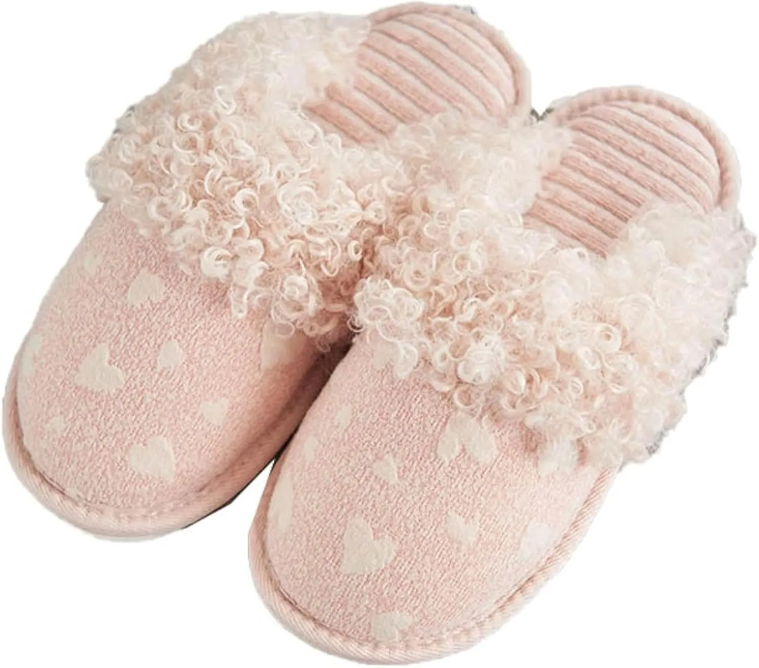 Women's Bedroom Slippers Love Pattern Plush Upper Women's Slippers Home Shoes Stripe Lined Flat Shoes Cute and Comfortable