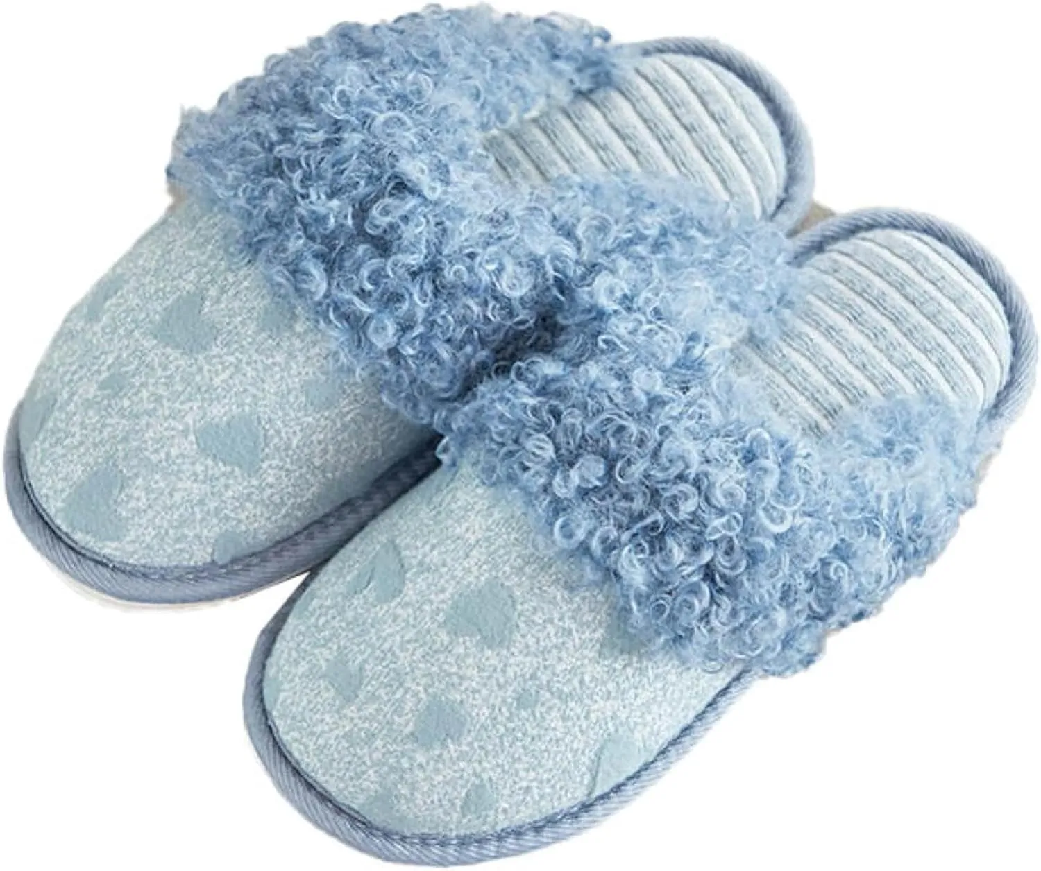 Women's Bedroom Slippers Love Pattern Plush Upper Women's Slippers Home Shoes Stripe Lined Flat Shoes Cute and Comfortable