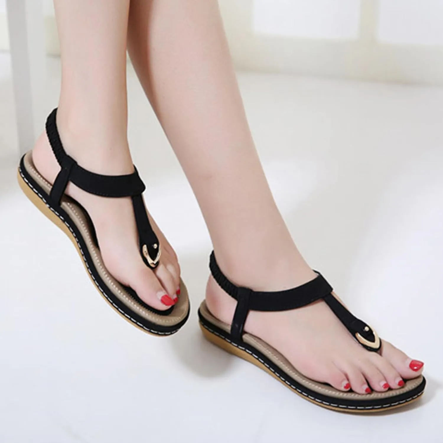 Women's Bohemia Flip Flops Summer Beach T-Strap Flat Sandals Dressy Casual T-Strap Flip Flop Thong Flats Sandals Comfortable Walking Walking Shoes