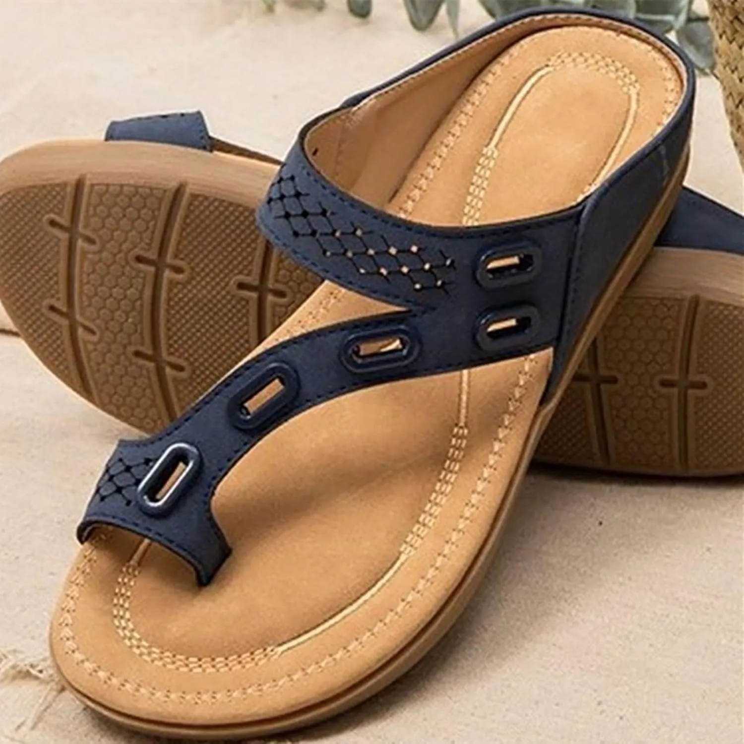 Womens Casual Summer Sandals Rhinestone T Strap Flat Elastic Slip On Walking Shoes Arch Support Orthopedic Comfortable Open Toe Design
