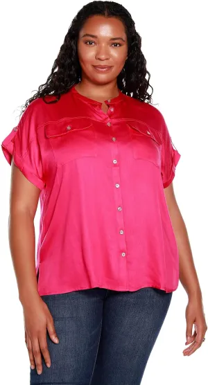 Women's Classic Silky Button Front Camp Shirt | Curvy Plus Size