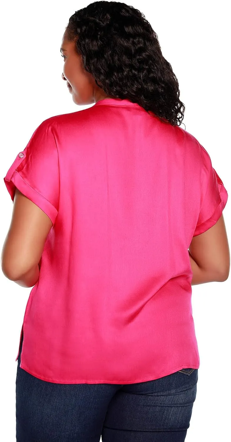Women's Classic Silky Button Front Camp Shirt | Curvy Plus Size